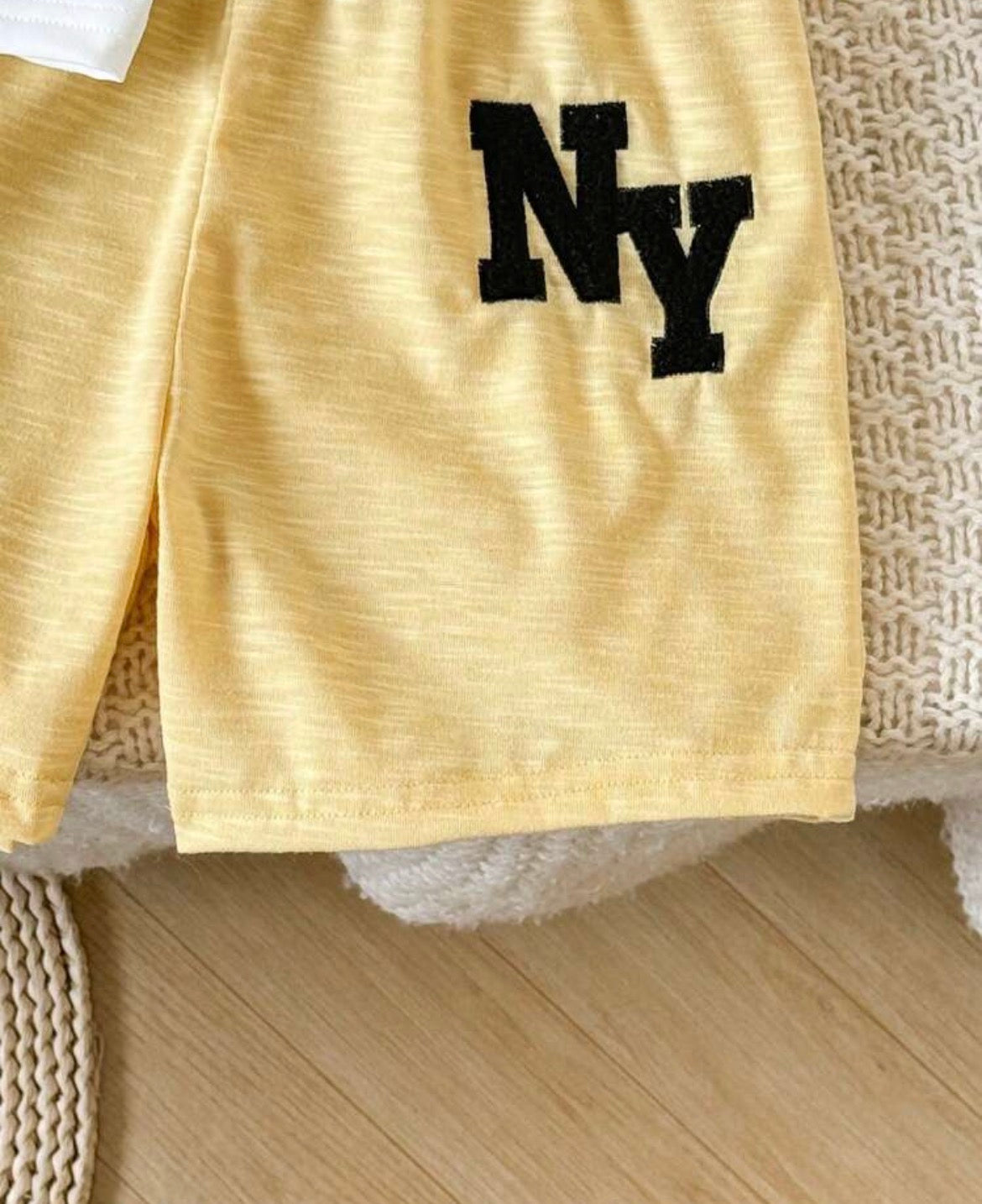 3pcs/Set Yellow Letter Embroidered Zipup Sleeveless Jacket, White Short Sleeve T-Shirt, Yellow Casual Shorts