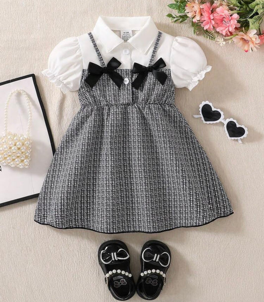 Black & White Plaid Main Color, Black Bow