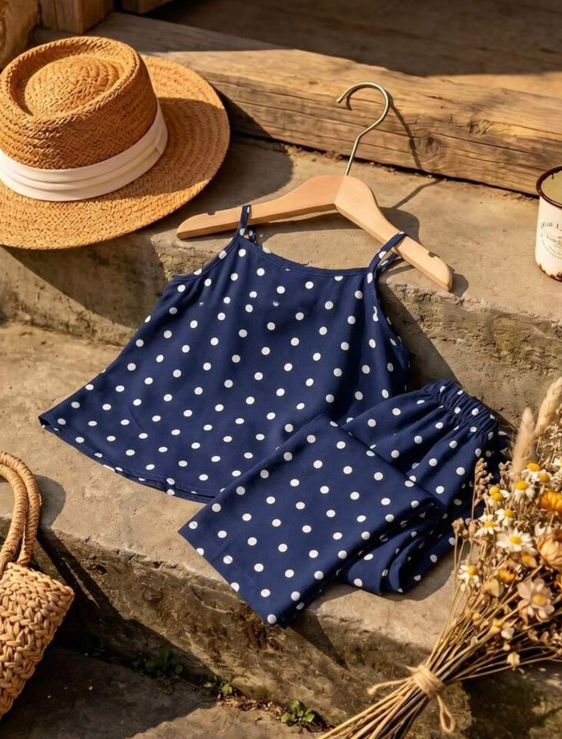 Chiffon Polka Dot Camisole Top And Long Pants Set