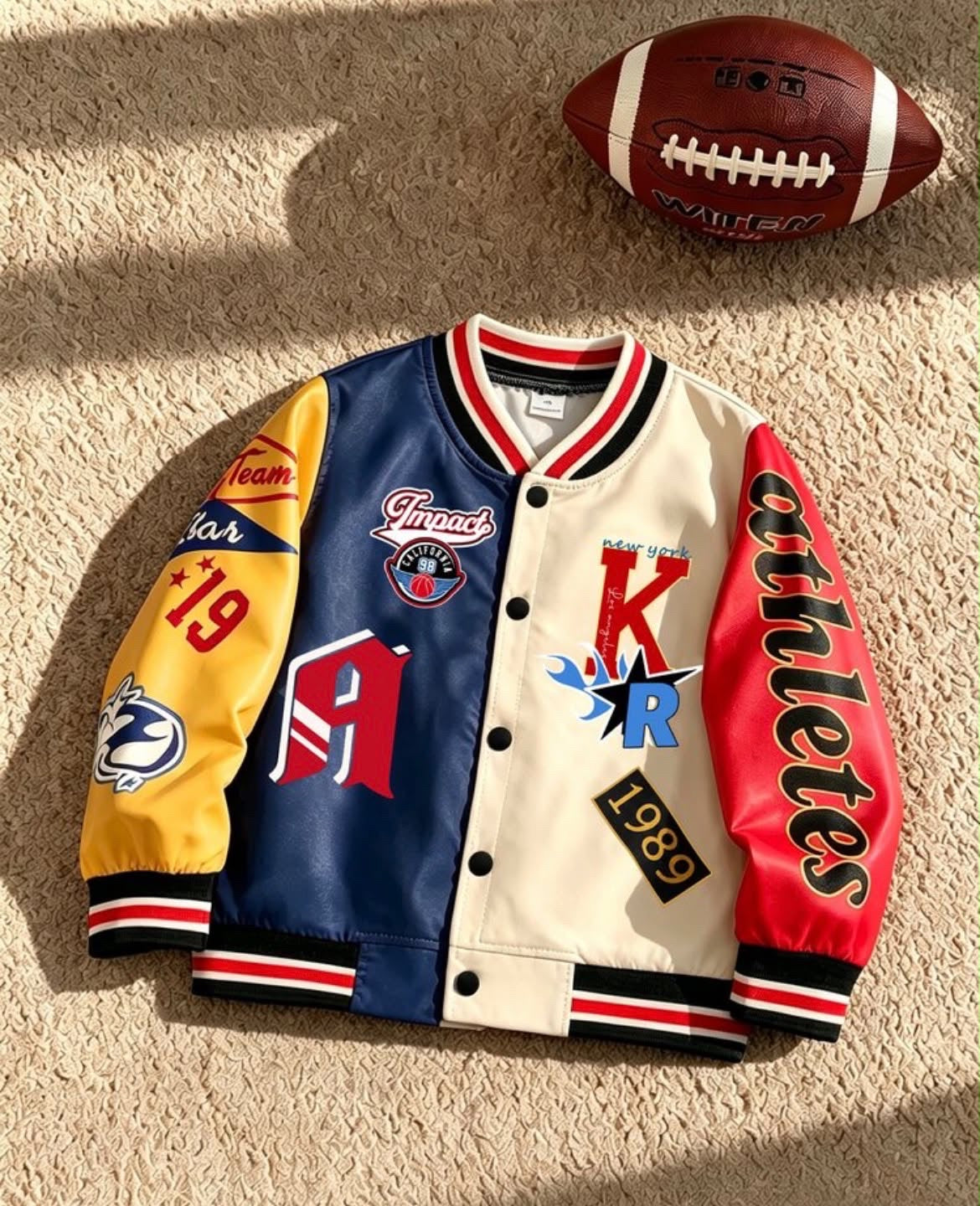 1pc Boy Sports Casual Baseball Jacket With Letter & Number