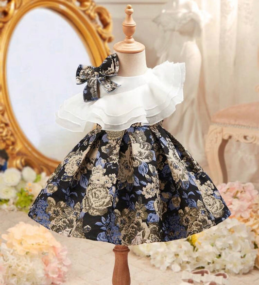 Elegant Floral Pattern Ruffle Hem Summer Dress