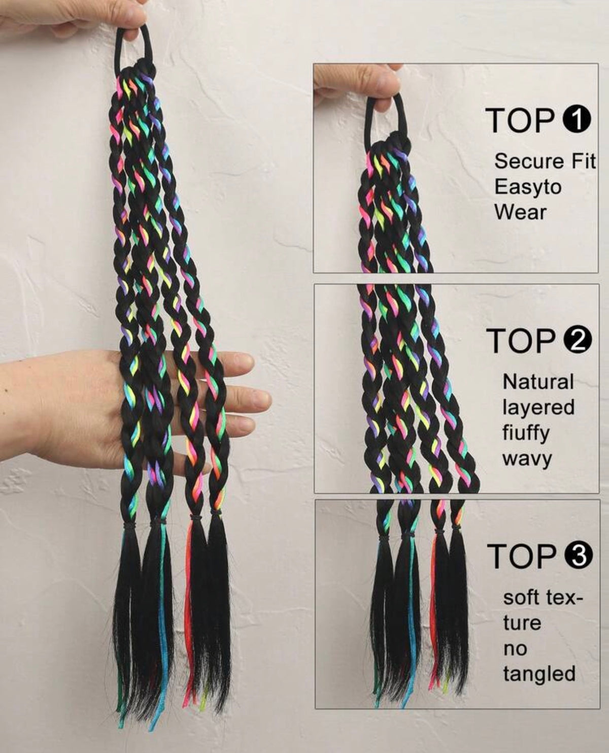 1 Pc/2 Pcs Synthetic Colorful Hip Hop Braided Ponytail Extension -