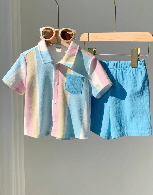 Blue White Stripe Shirt and Shorts