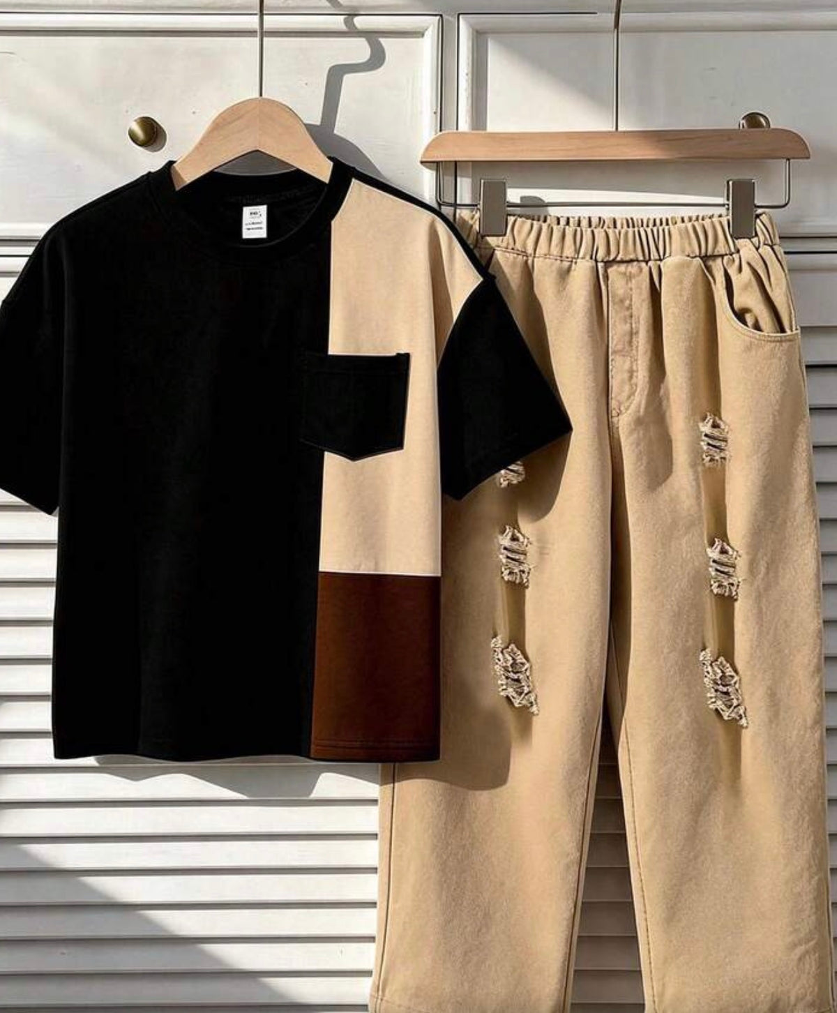 Tween Boys Denim Jeans Set, Round Neck Pullover Black T-Shirt,