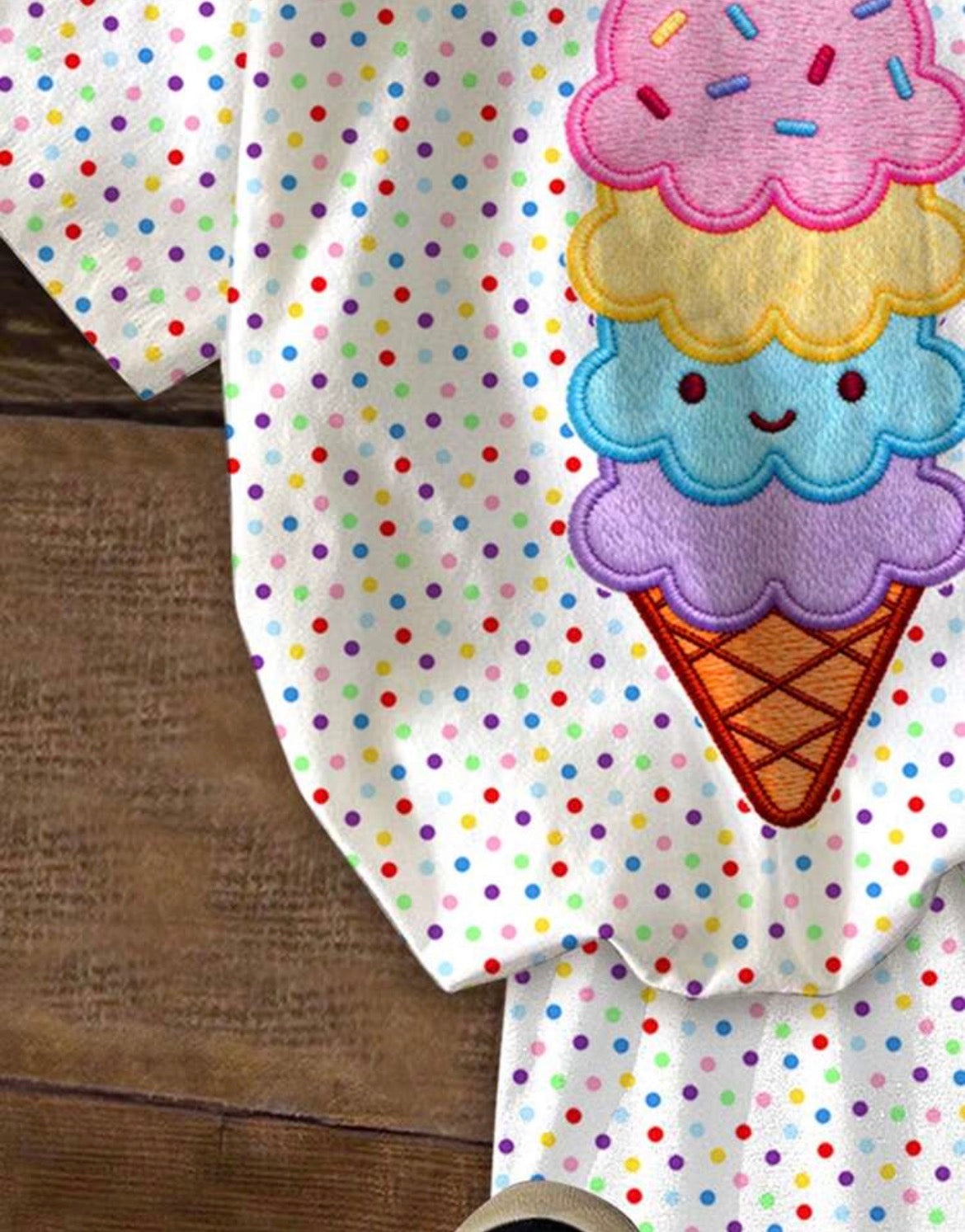 Ice Cream Pattern, Colorful Polka Dot Print shirt and Shorts