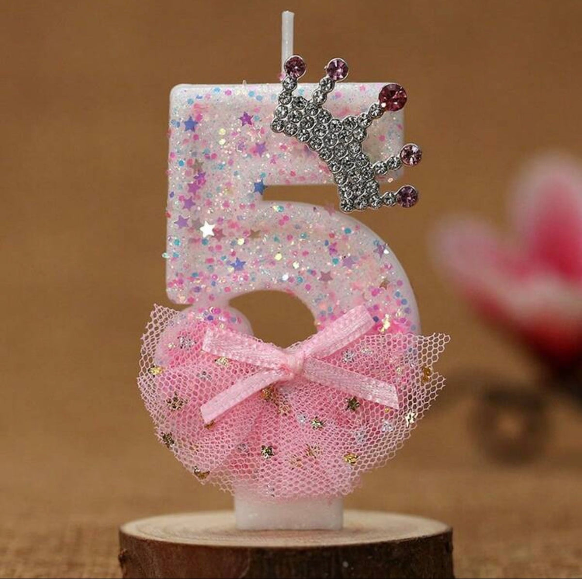 1pc Birthday Number Candle Crown Pink Dress