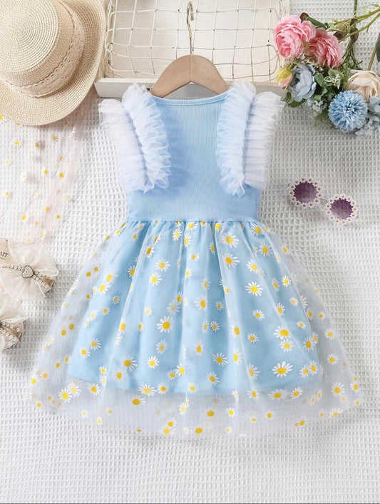 Daisy Floral Print Round Neck Dress