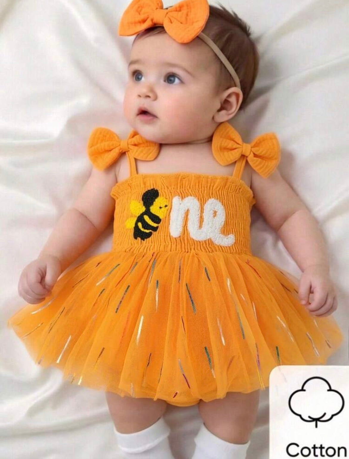 2pcs/Set,Letter Embroidery Bow Strap Tank Top Gradient Striped Print Tulle Dress Romper And Headband