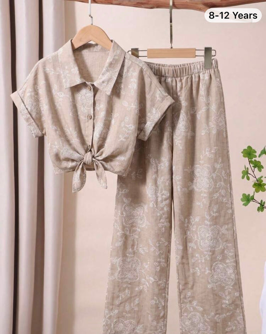 Striped Textured Fabric Short Sleeve Shirt And Pants,