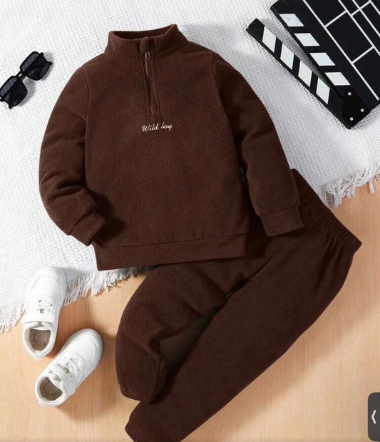2pcs/Set Boys' Letter Embroidered Half-Zip Hoodie And Sweatpants Fall