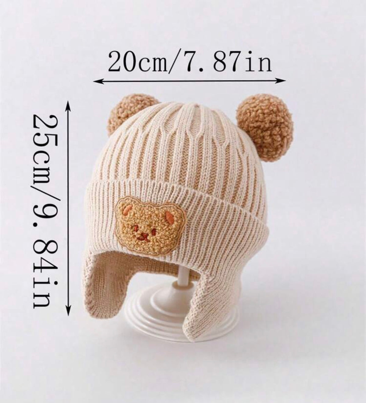 1pc Cute Bear Ear Protection Knitted Baby Hat, Winter