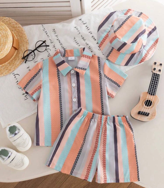 Striped Polo Shirt + Matching Shorts + Coordinating Hat