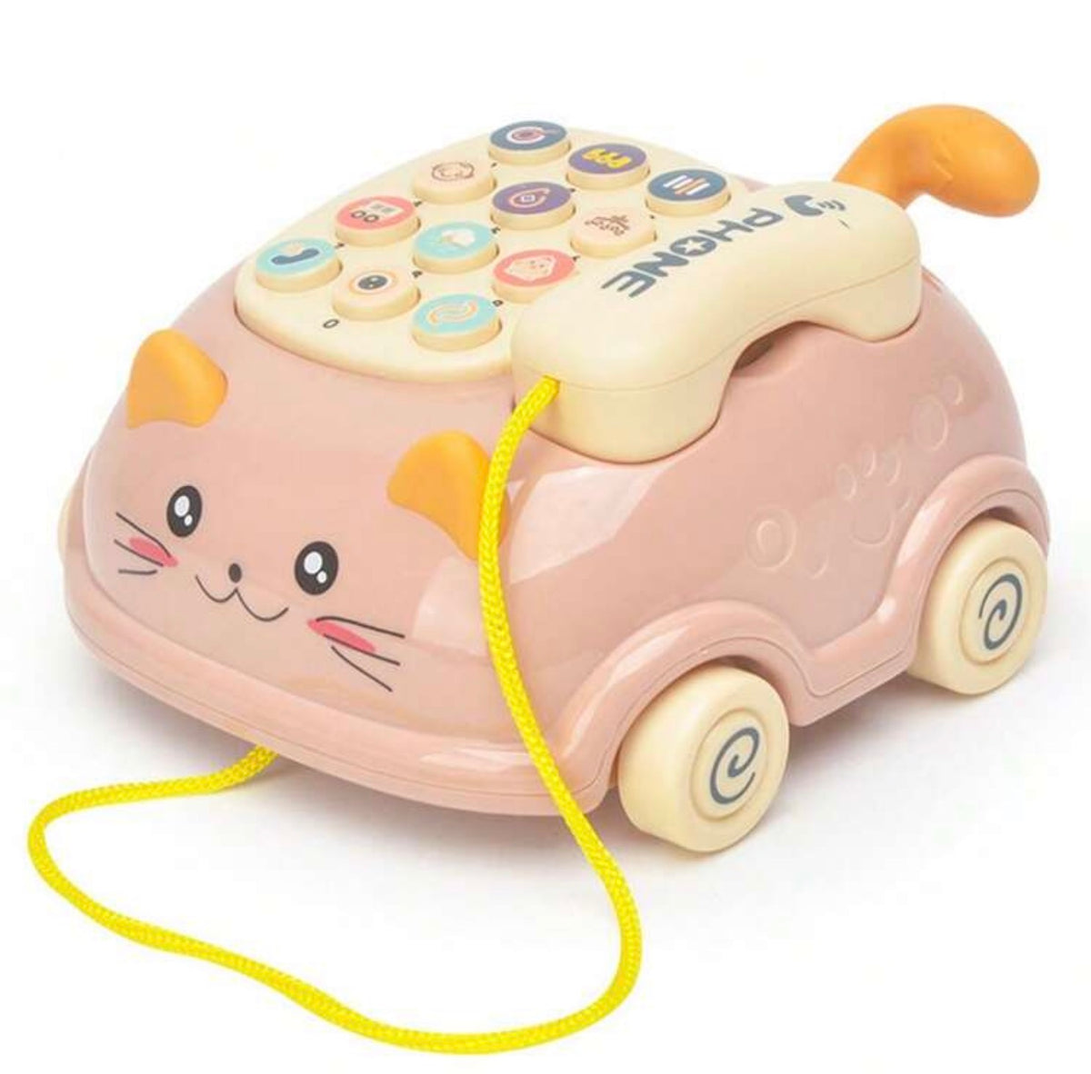 1pc Multifunction Pull String Phone Car Toy, Music Toy Car With Pull Cord And Light & Sound