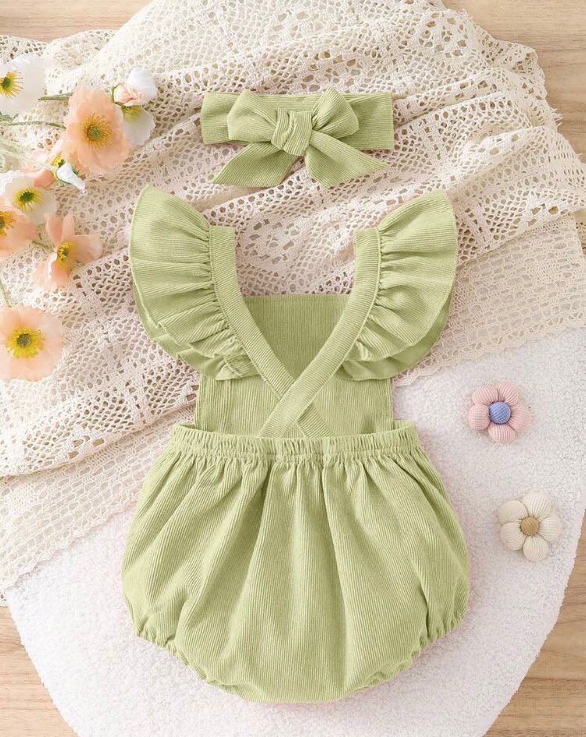 2pcs Baby Cute Rabbit Embroidery & Pom Decor Sleeveless Romper Set