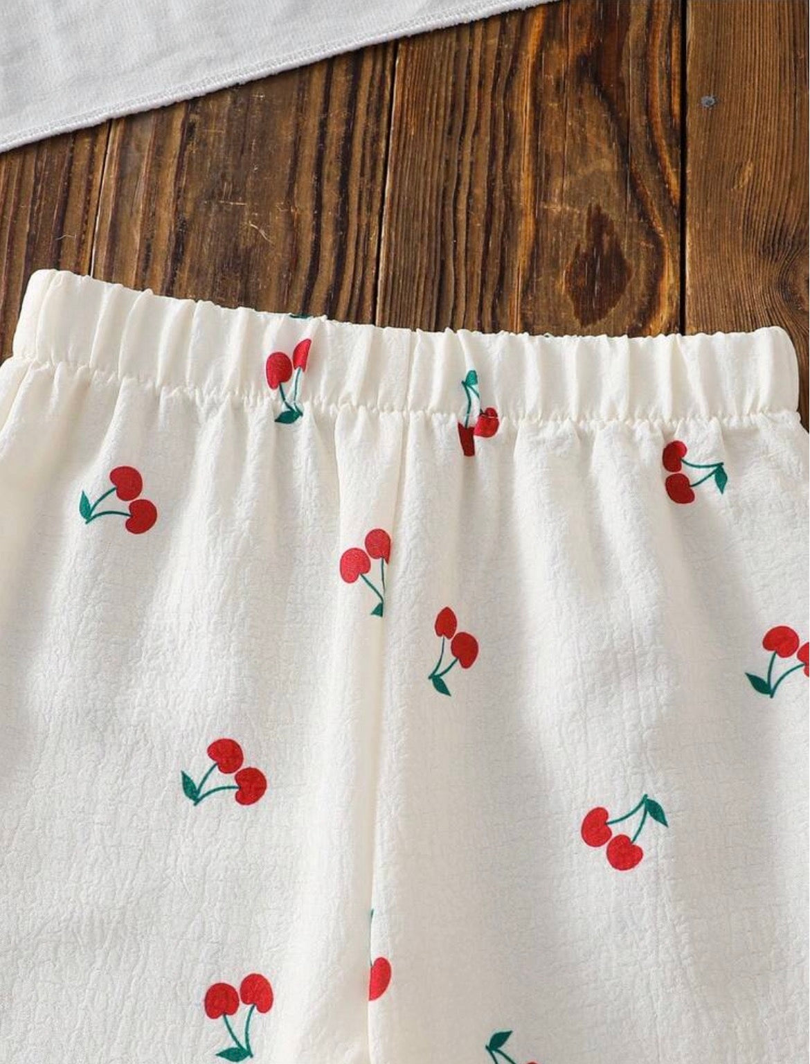 Cherry Print Sleeveless Cardigan + Elastic Waist Cherry Print Casual Pants