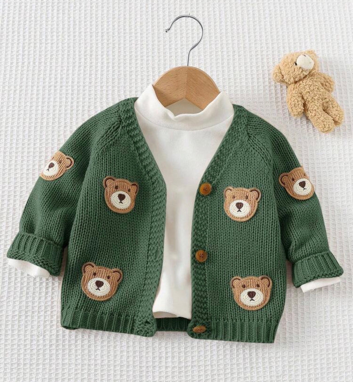 Cartoon Bear Pattern V-Neck Long Sleeve Fall/Winter