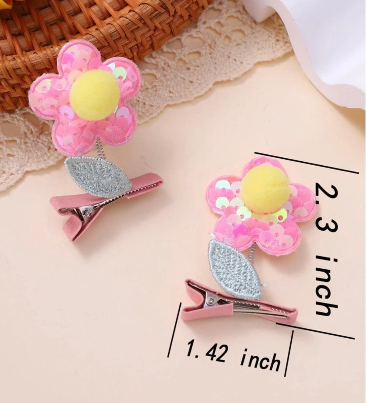 2pcs Children's Colorful Flower Hair Clips With Spring