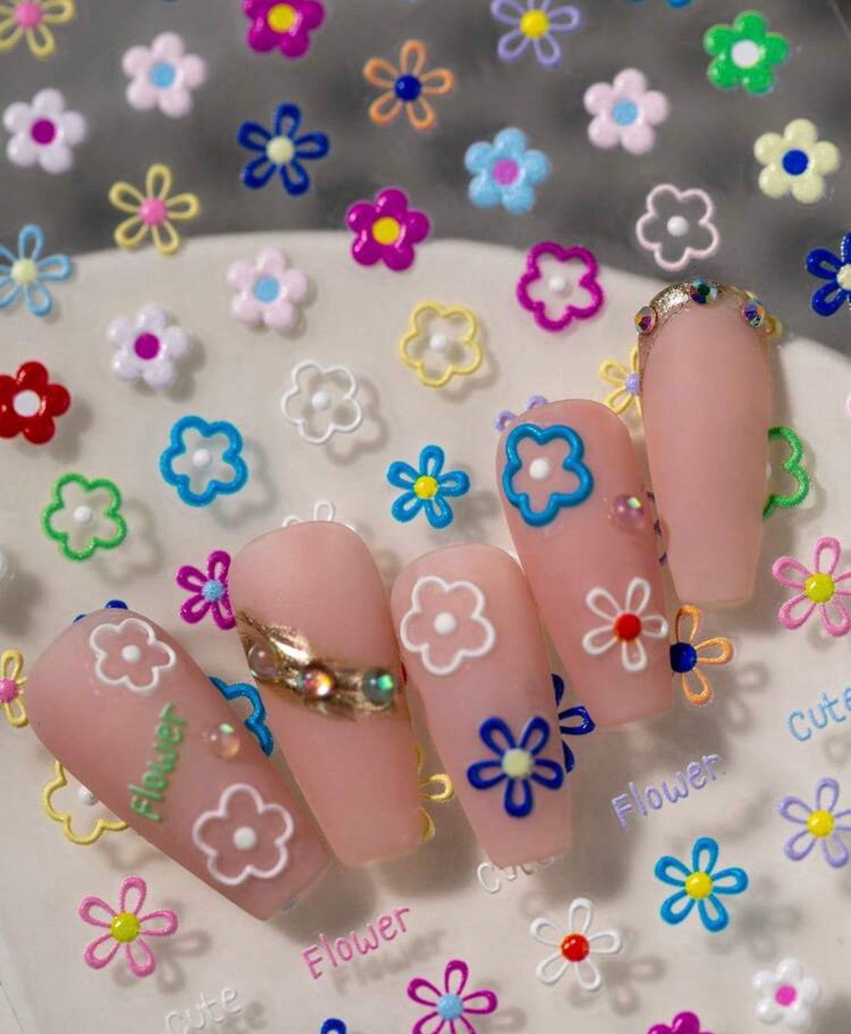 1 Sheet Colorful Floral Macaron Style Nail Art Stickers