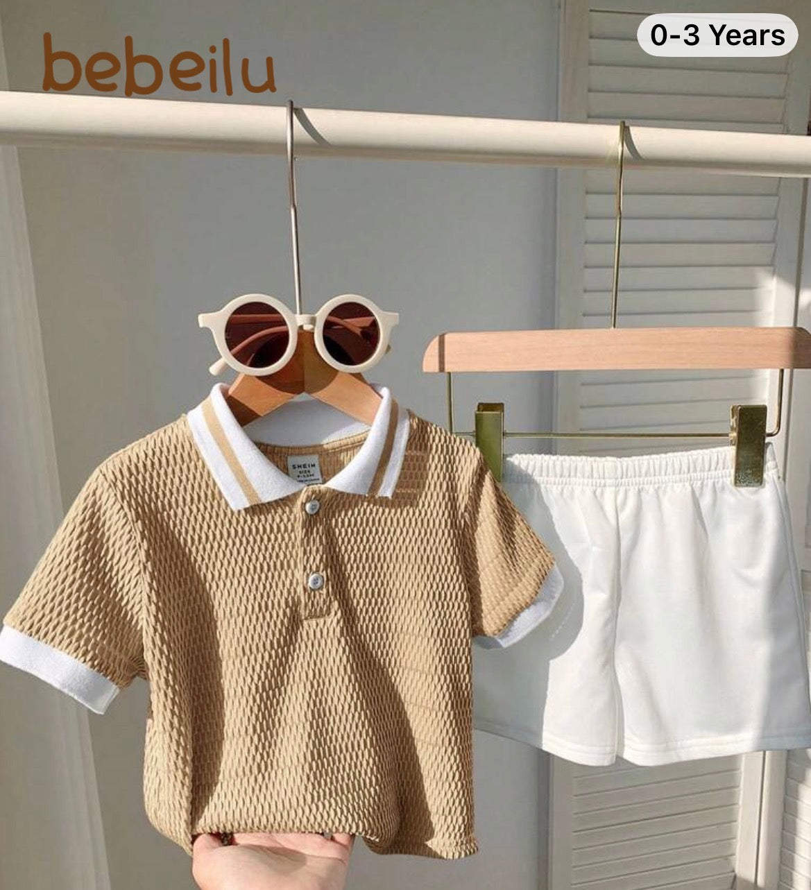 2pcs Polo Collar Short Sleeve Pullover Top And Elastic Waist Solid Color Shorts Set