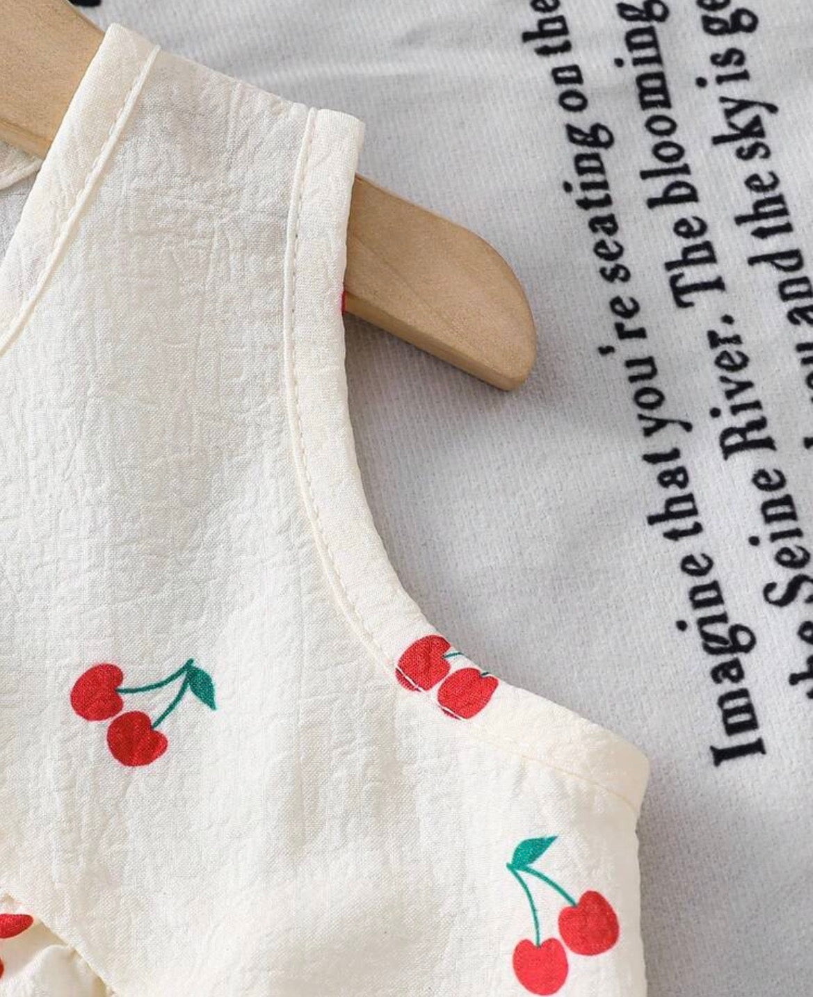 Cherry Print Sleeveless Cardigan + Elastic Waist Cherry Print Casual Pants
