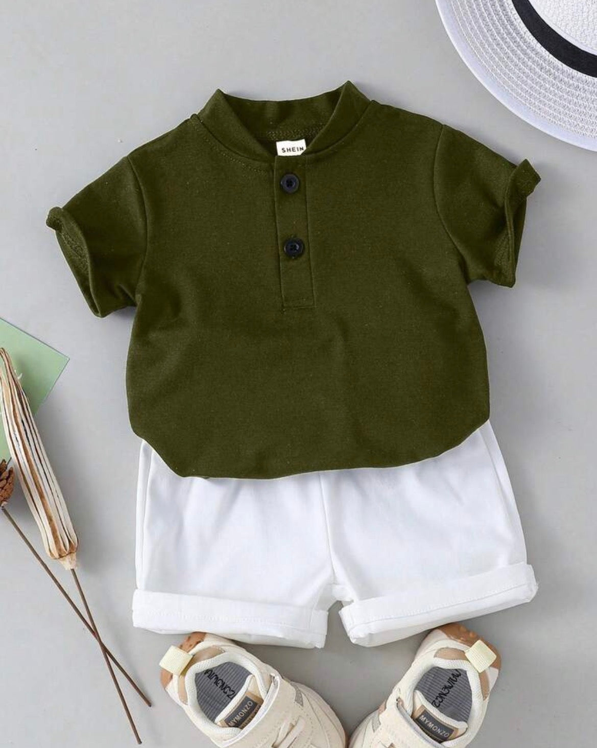 minimalist Stand Collar Shirt and Shorts