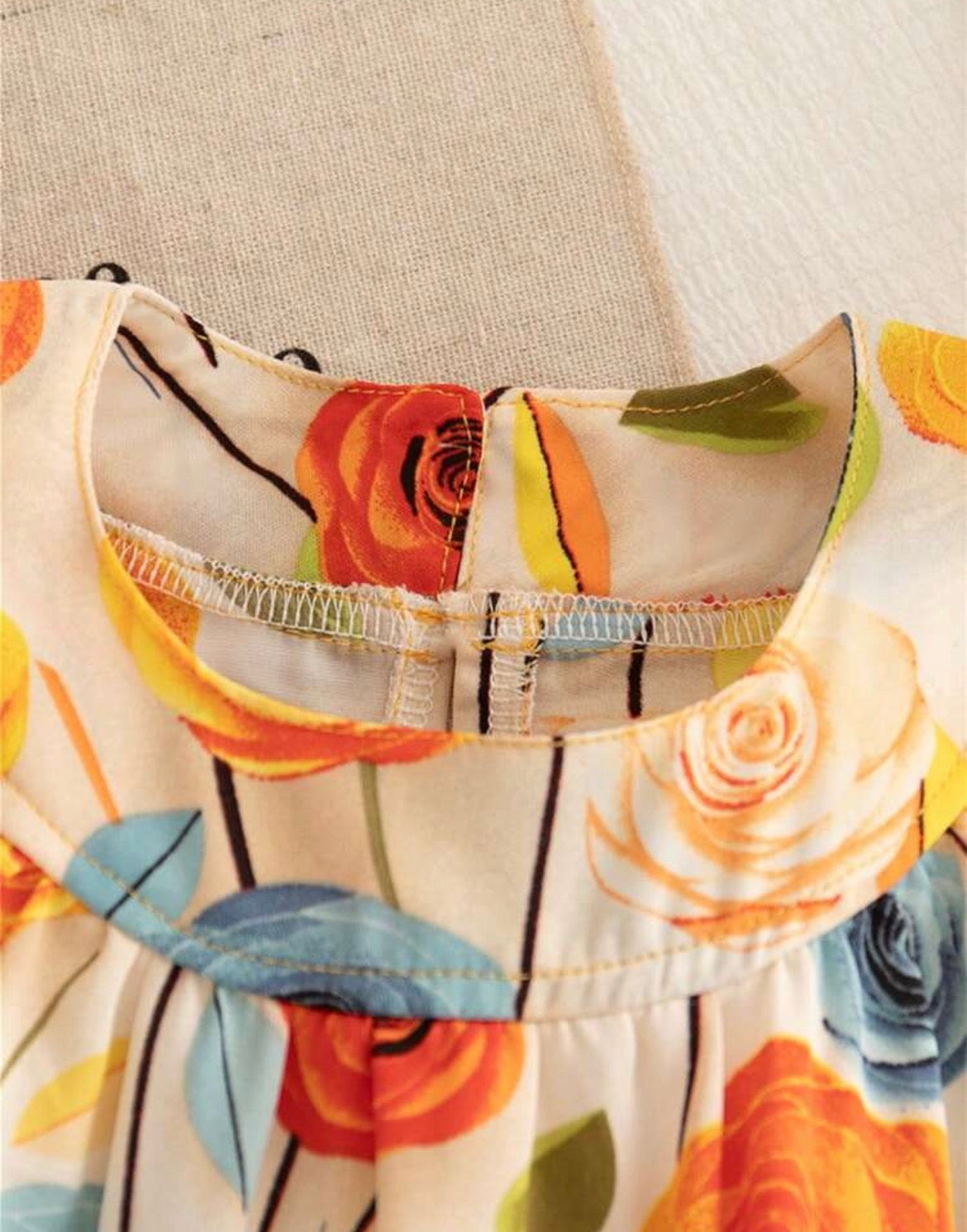 2pcs/Set Baby Girl Summer Sleeveless Colorful Rose Print Dress & Hat,