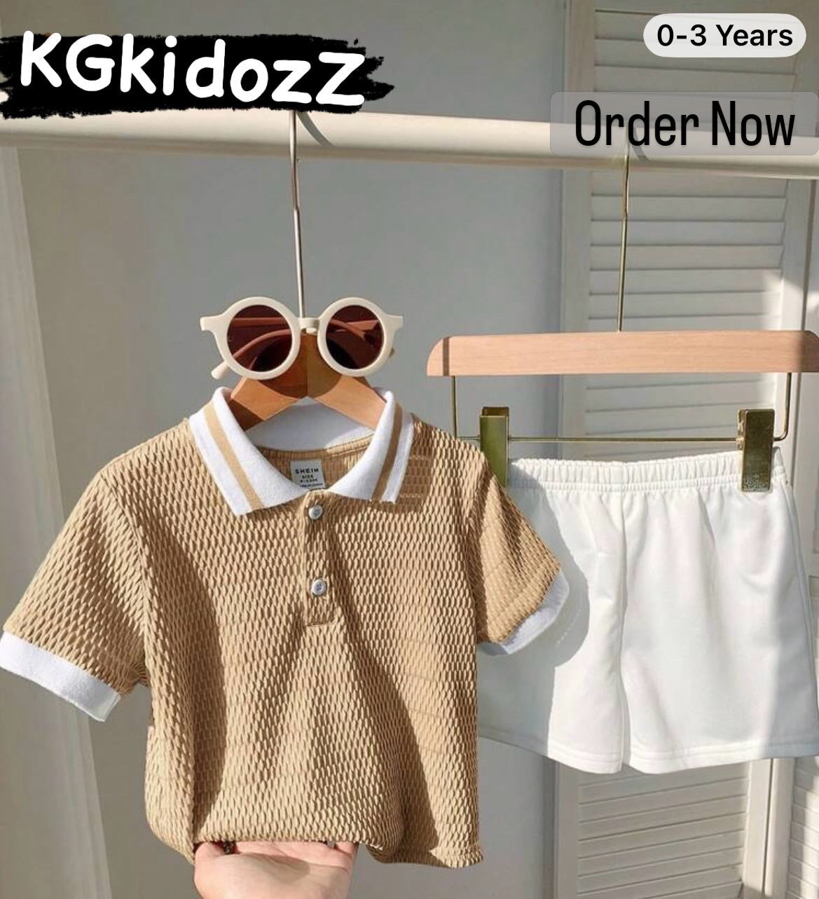 2pcs Polo Collar Short Sleeve Pullover Top And Elastic Waist Solid Color Shorts Set
