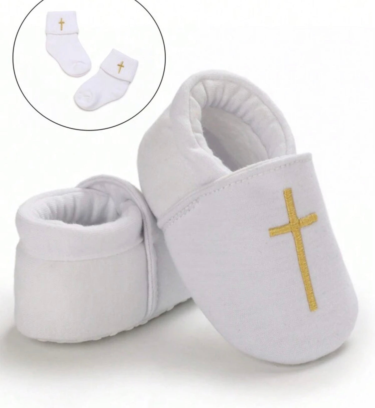Christening Shoes With Flat Soles, Shoe Laces And Socks
