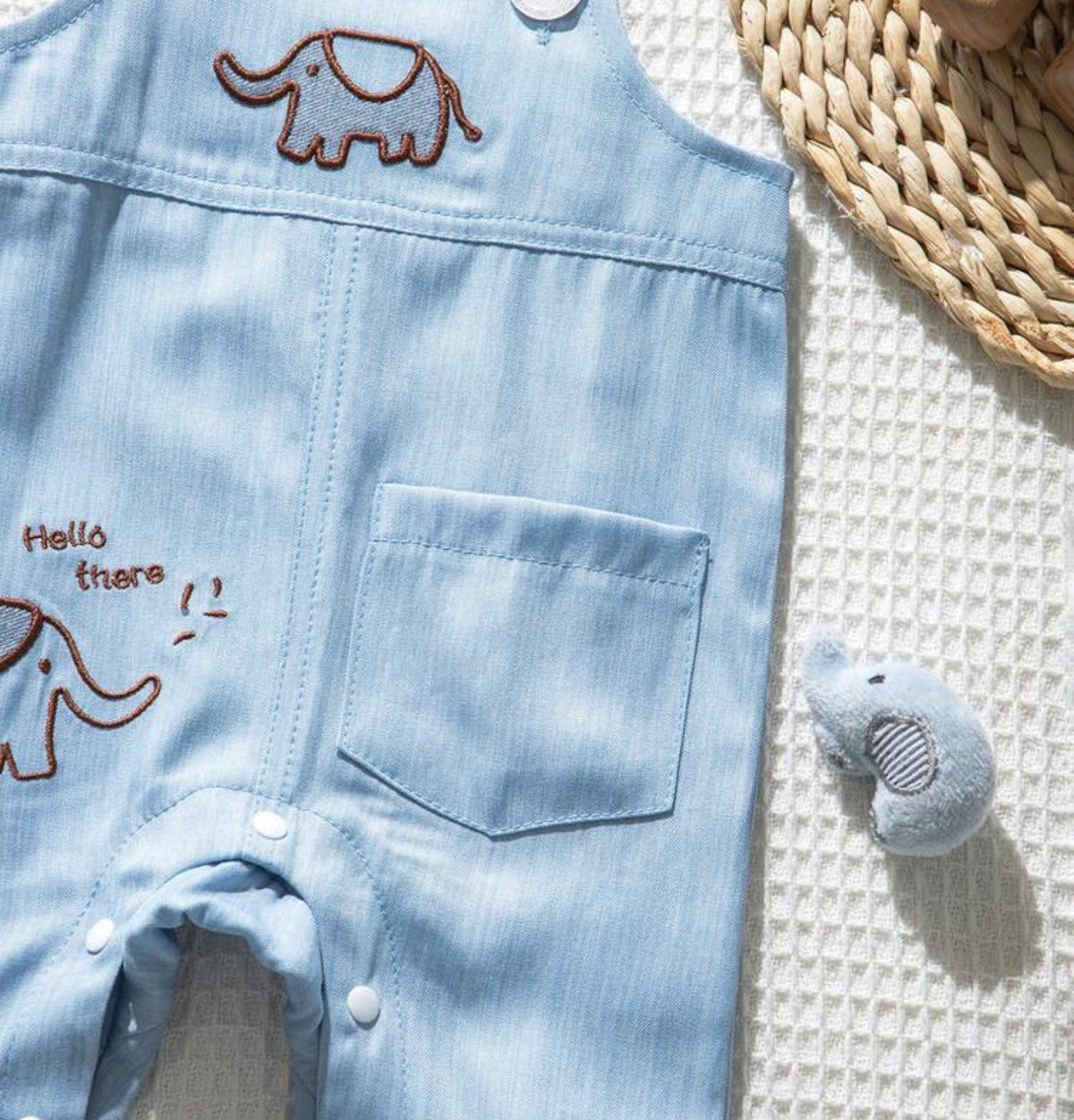 Newborn Baby Cartoon Elephant Embroidery Casual Romper