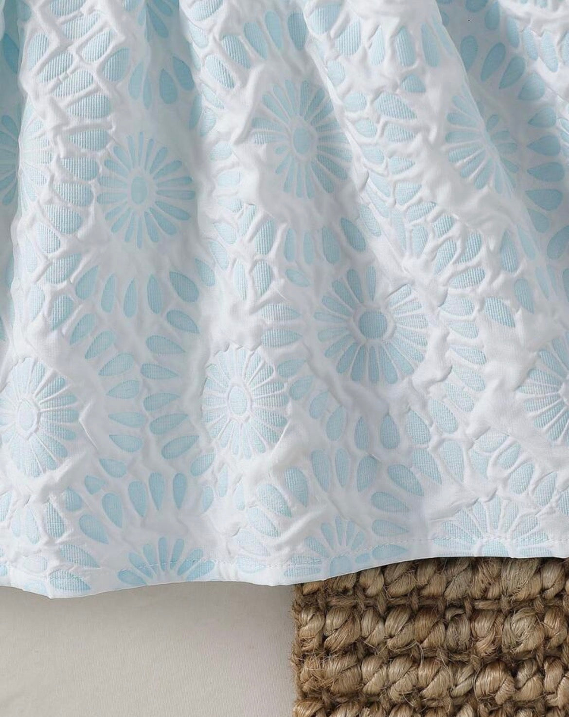 Vintaside Ruffle Collar Puff Sleeve Bow A-Line Dress,Light Blue And White Floral 3D Bow Detail Gown
