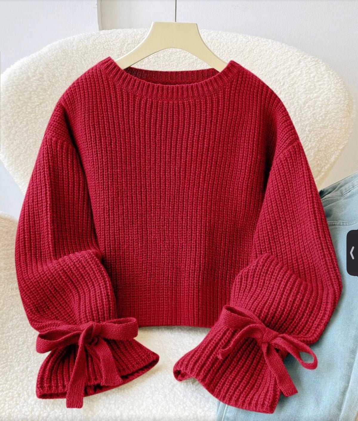 Loose Minimalist Round Neck Tie Sleeve Autumn Sweater