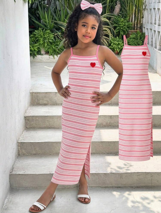 Pink & White Striped Knit Print Fitted