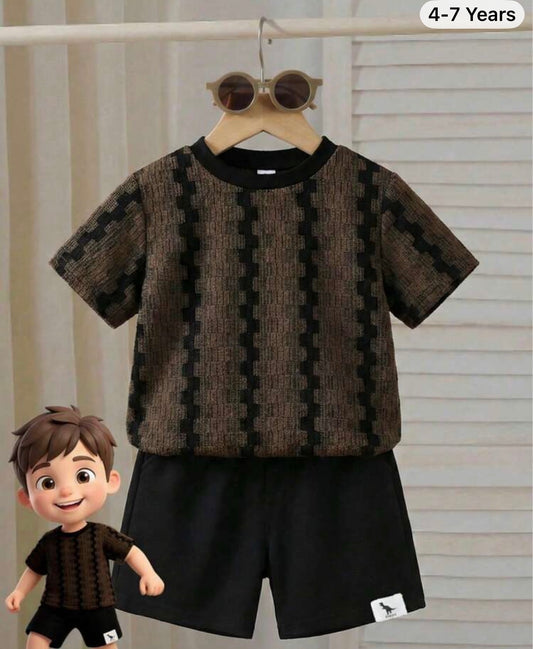 Plaid Round Neck Short Sleeve T-Shirt And Shorts Set,