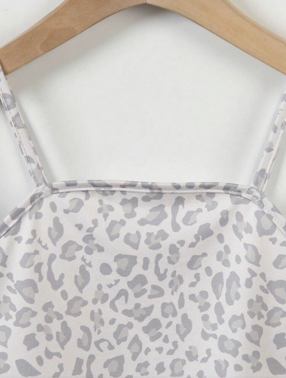 Light Gray Leopard Print Camisole Drawstring Waist Top And Casual Sports Shorts