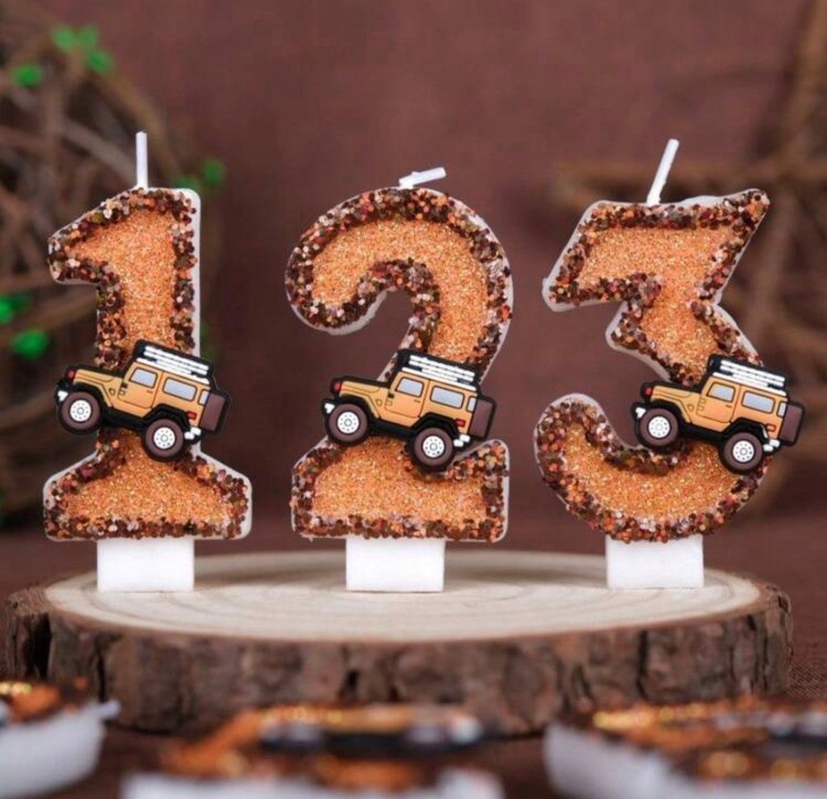 1pc Handmade Outlined Orange Off-Road Vehicle Shaped Glitter Number Candle 0-9