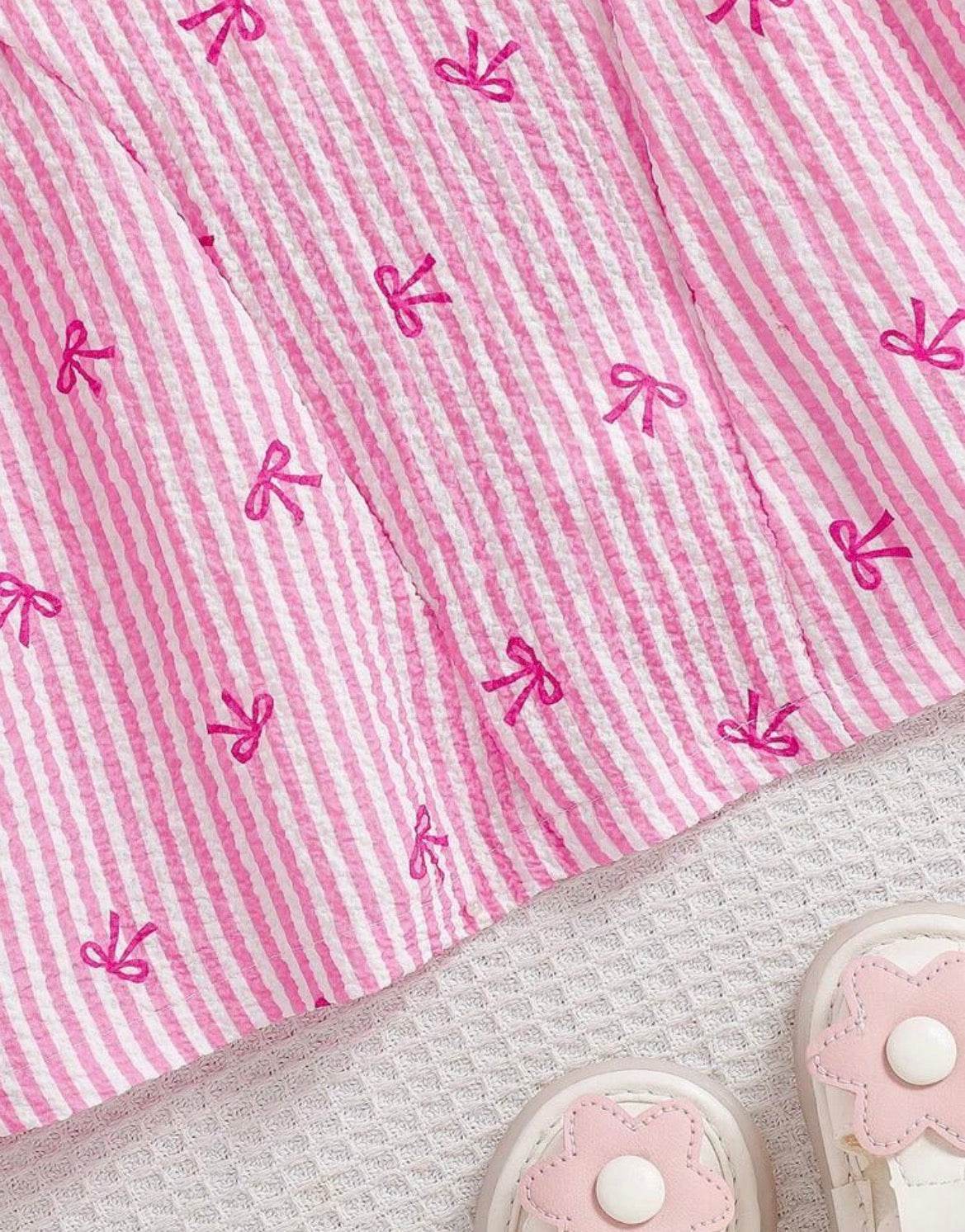 Pink And white Striped bow print