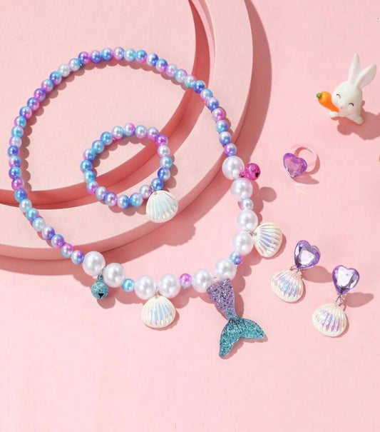 5pcs/Set Mermaid Faux Pearl Necklace Jewelry