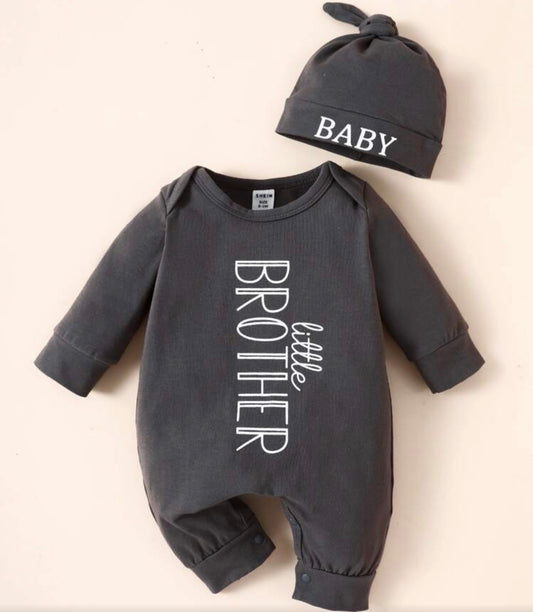 Newborn Baby Boy Letter Graphic Jumpsuit & Hat