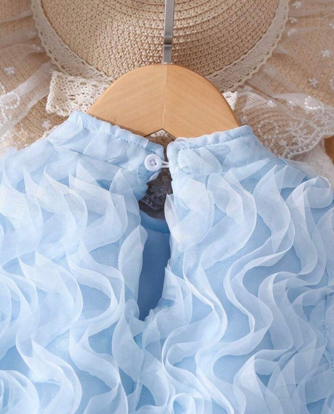 Solid Color Elegant Textured Round Neck Ruffle Dress,