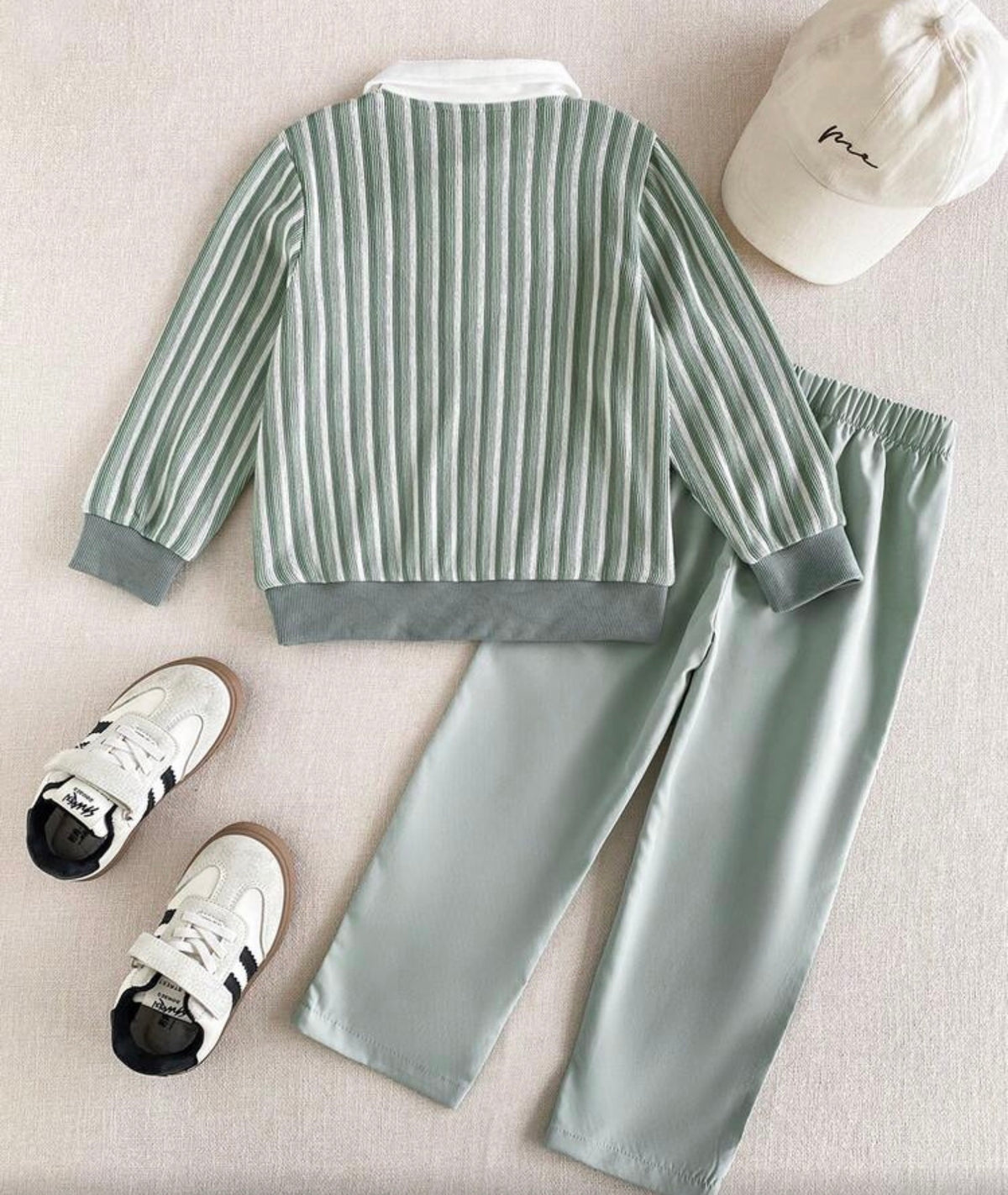2pcs Long Sleeve Polo Top Paired With Khaki Casual Long Pants,