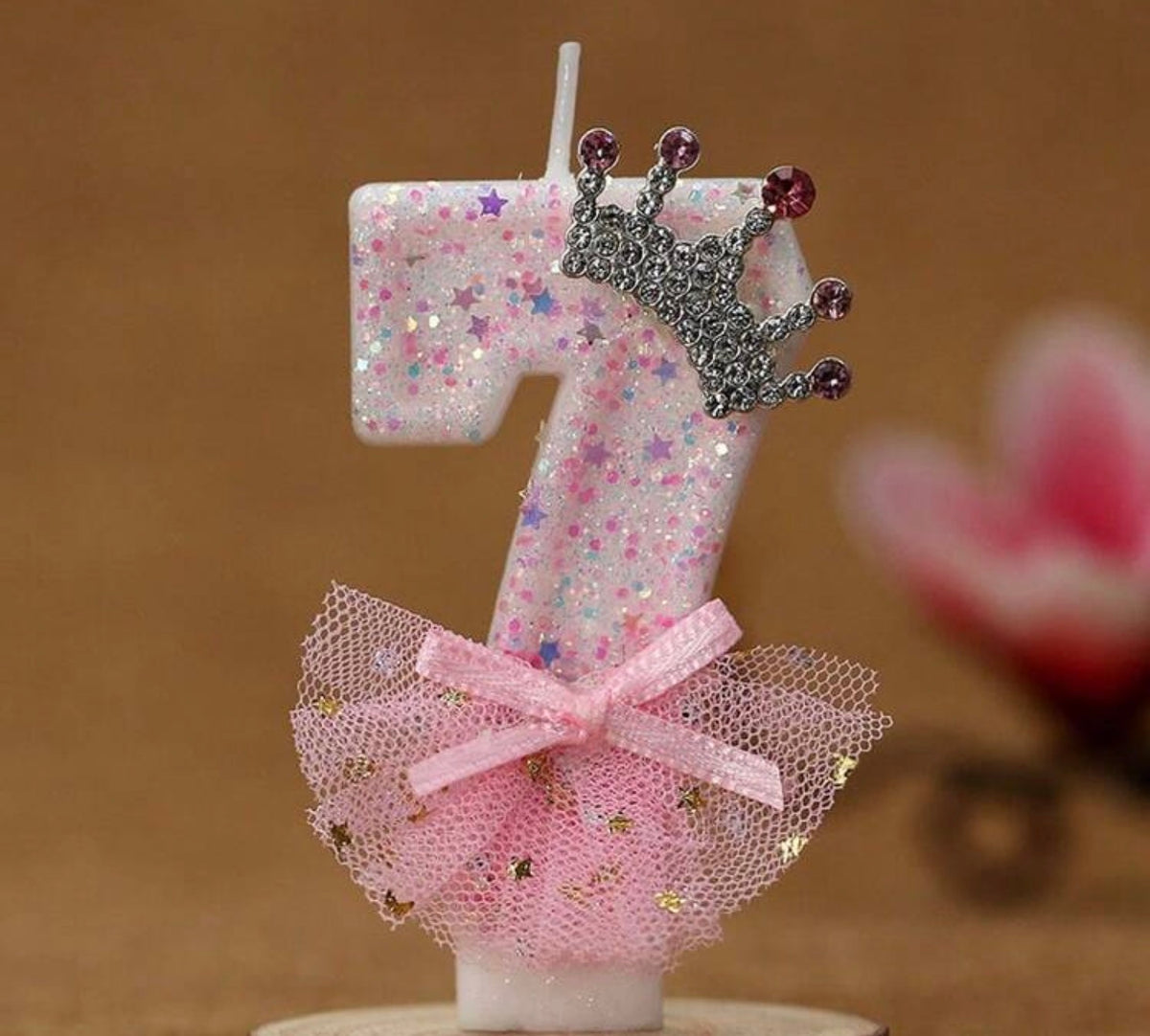 1pc Birthday Number Candle Crown Pink Dress