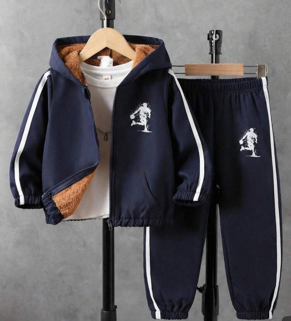 2pcs/Set Fleece Zip-Up Jacket Pants Set