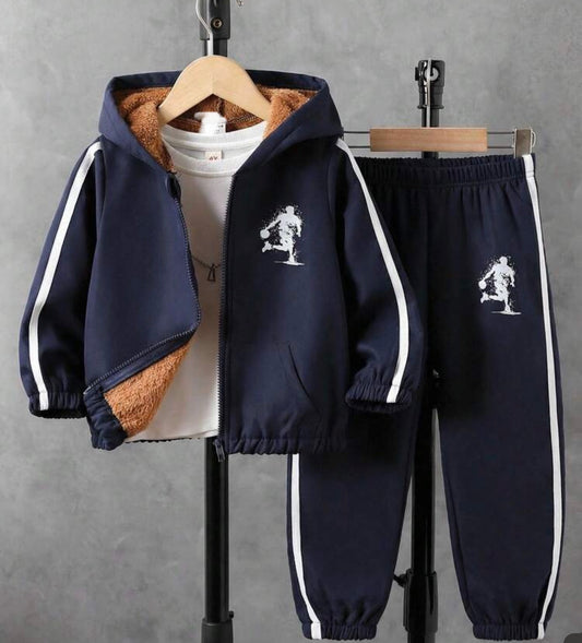 2pcs/Set Fleece Zip-Up Jacket Pants Set