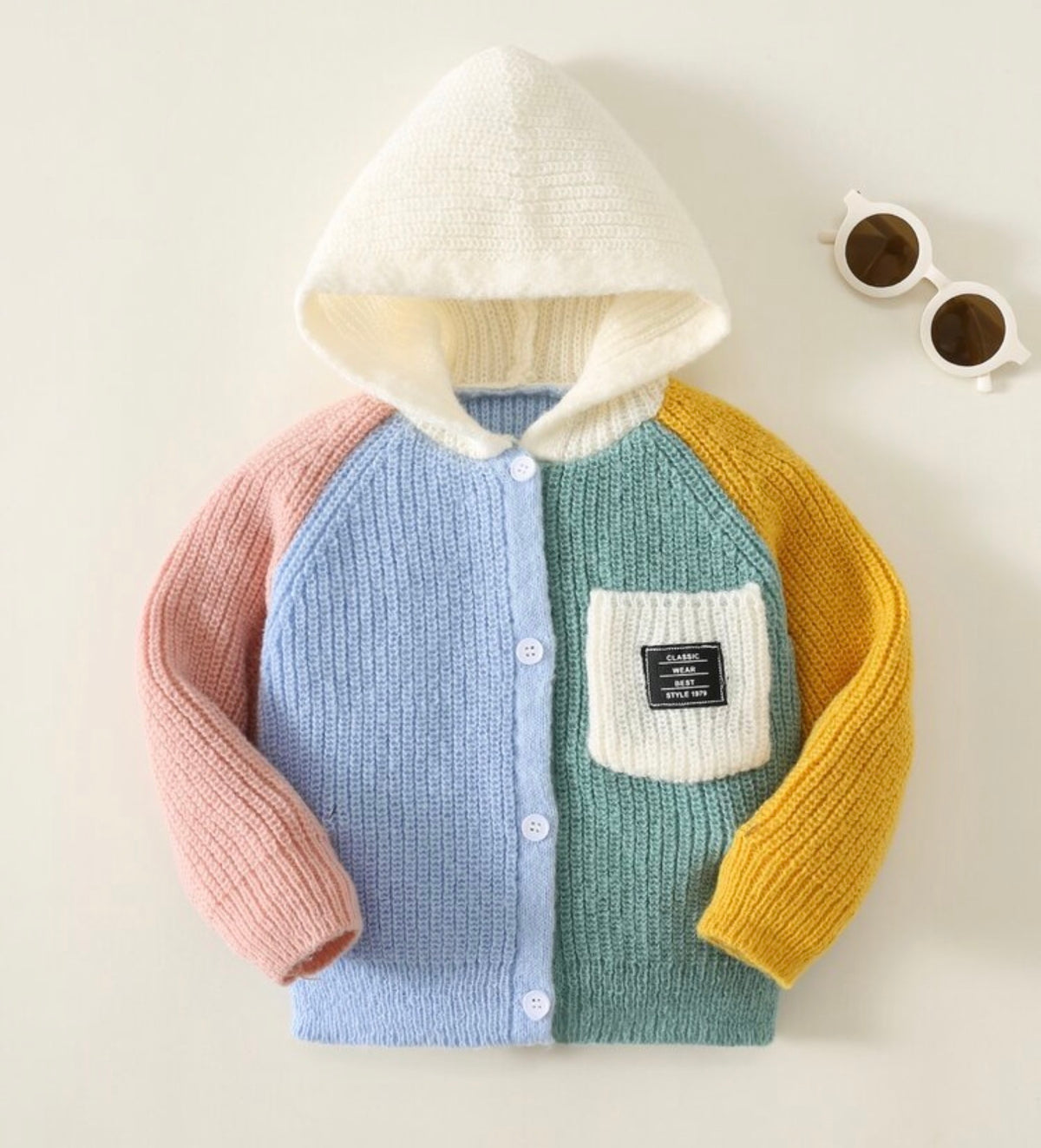 Autumn/Winter Colorful Colorblock Patchwork Knit Hooded Cardigan Sweater