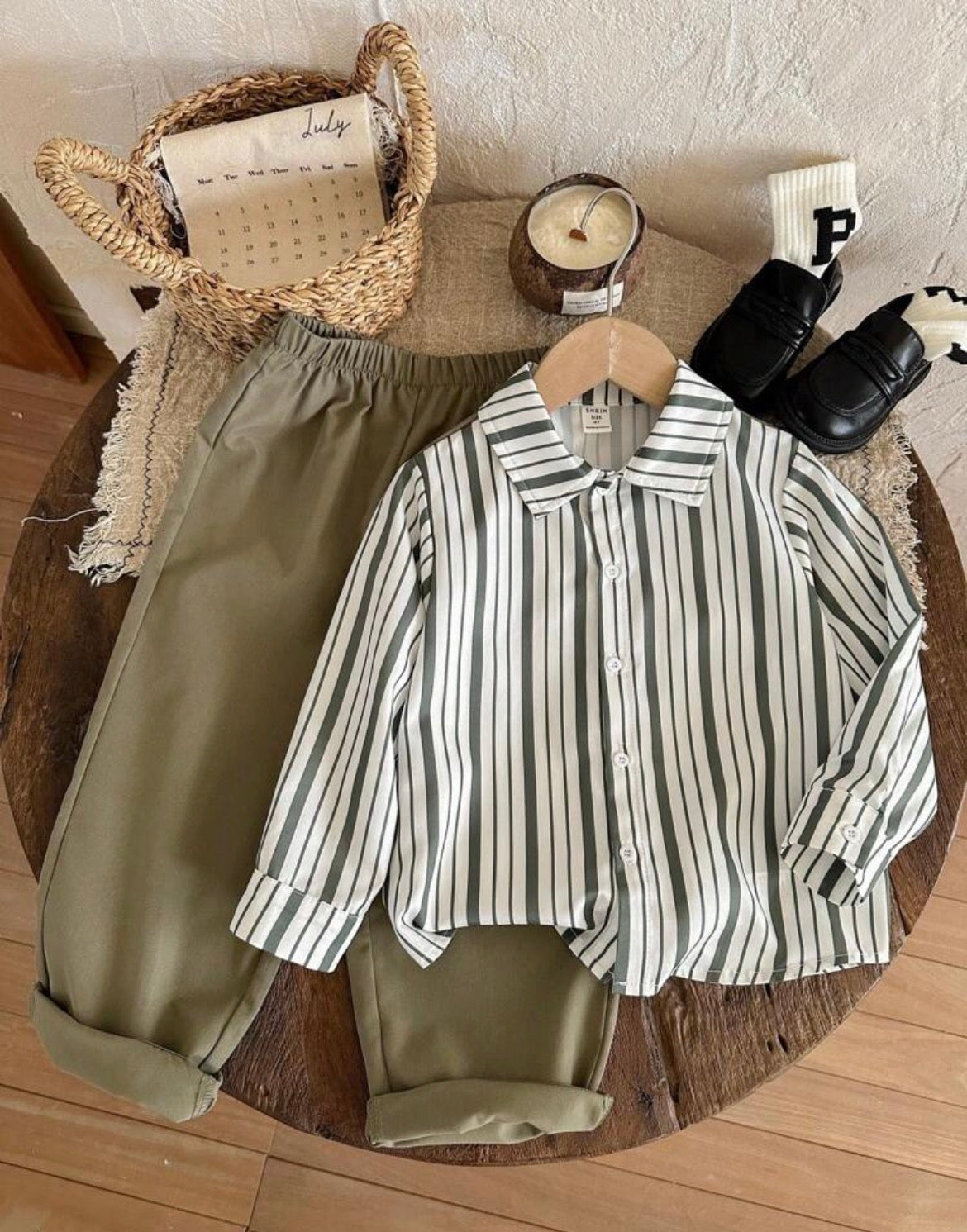 Vintage Striped Collar & Big Letter Print Shirt And Pants Set
