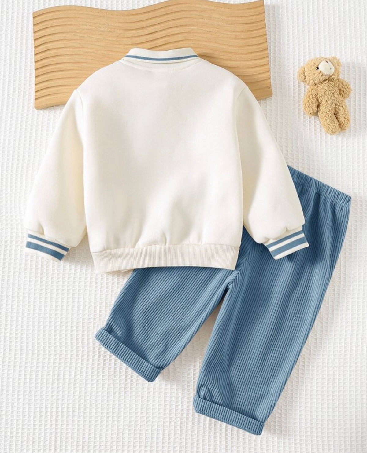 Winter Cartoon Bear Kids Patch Long Sleeve Polo Shirt And Long Pants