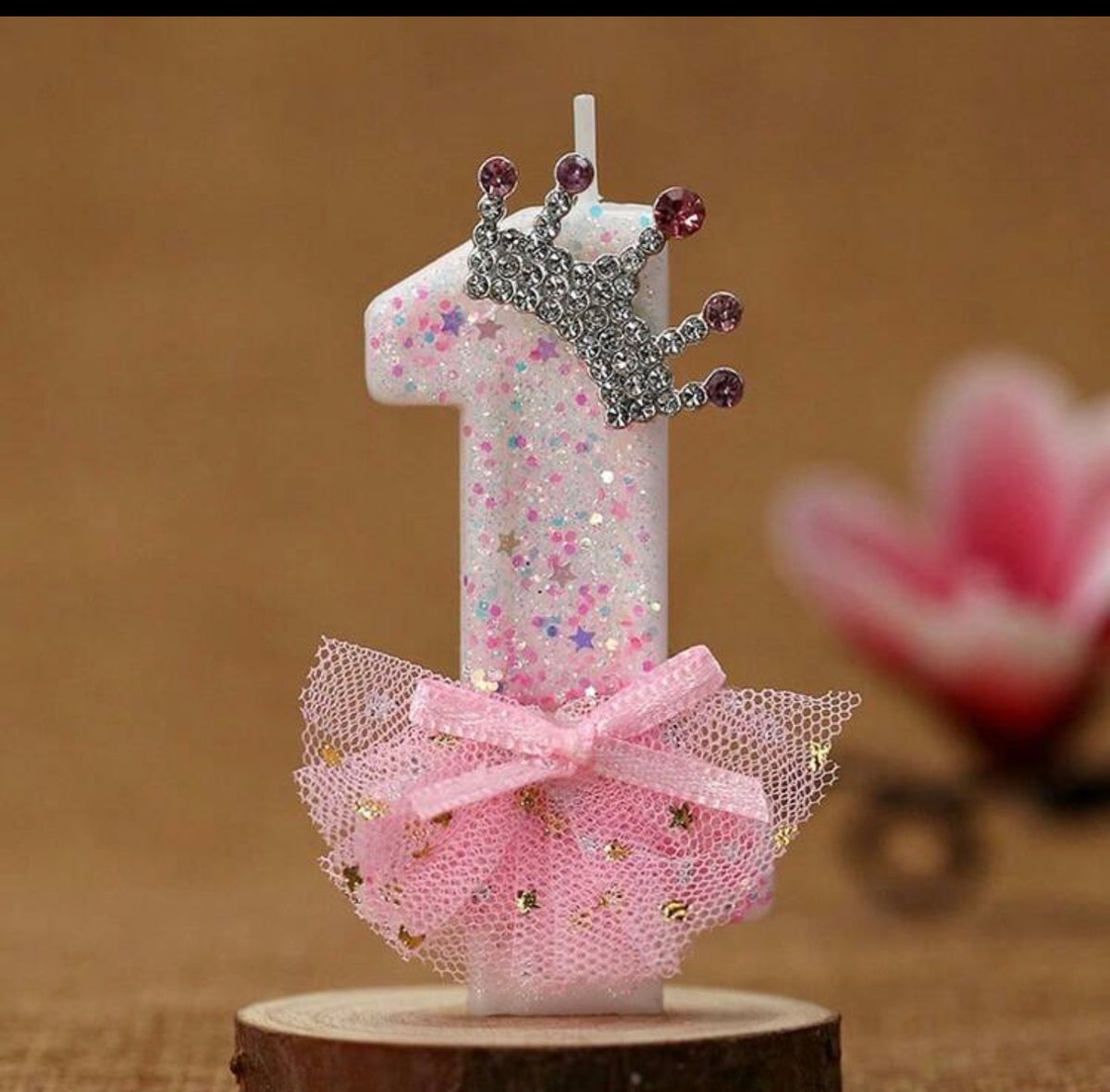 1pc Birthday Number Candle Crown Pink Dress