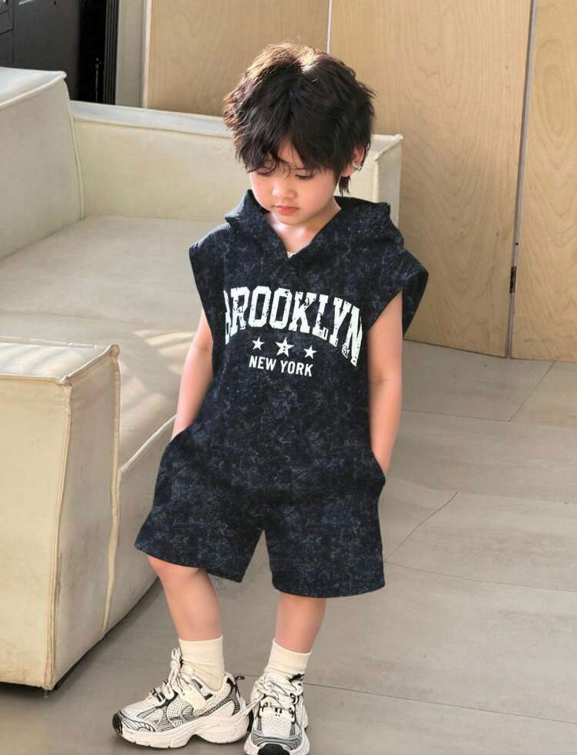 2pcs/Set Letter Graphic Hoodie Sleeveless Tank Top & Shorts