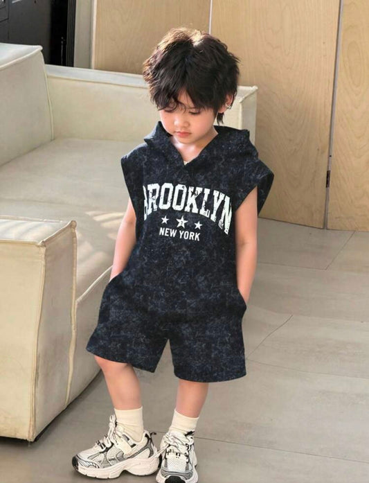 2pcs/Set Letter Graphic Hoodie Sleeveless Tank Top & Shorts