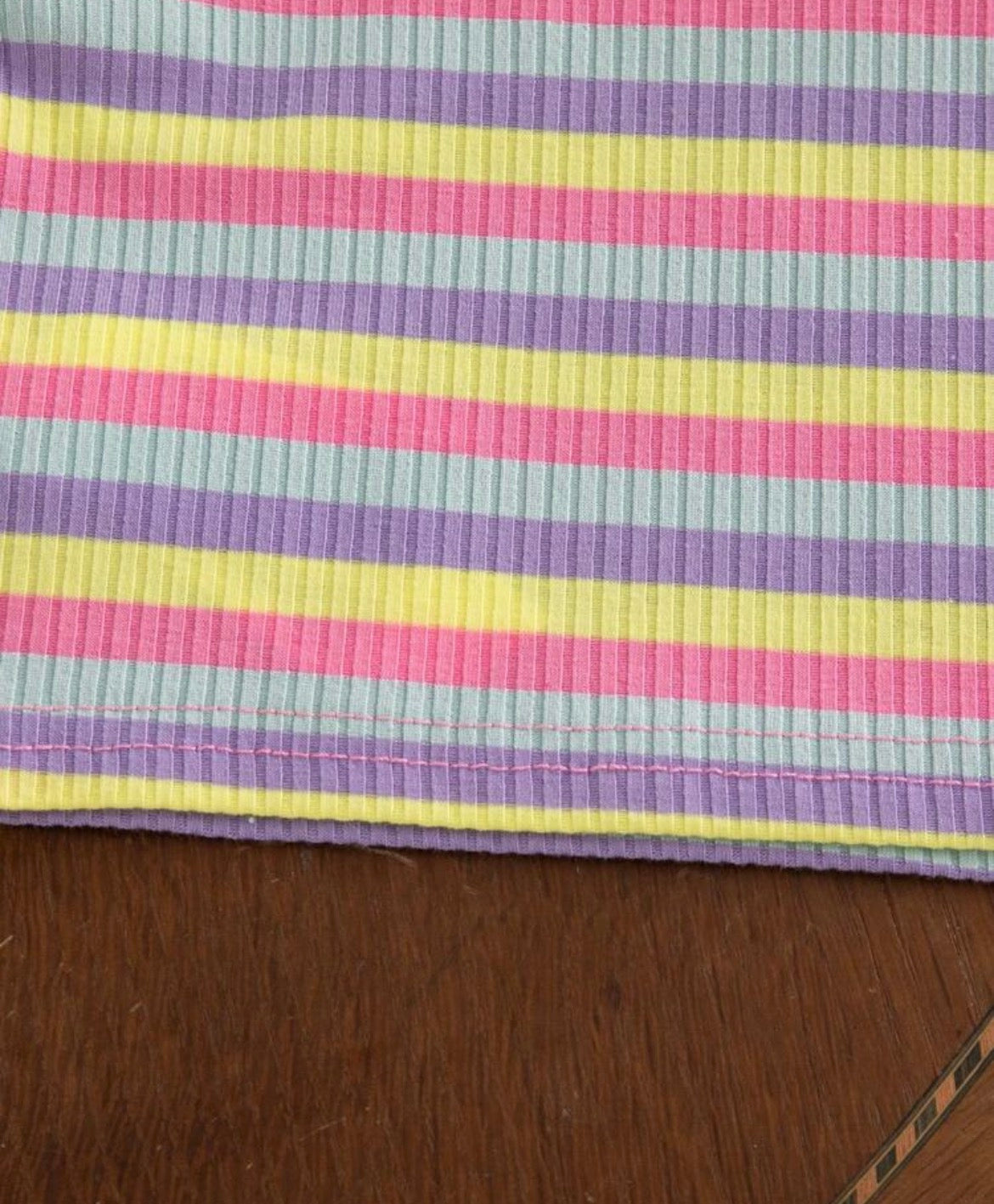 2pc Sleeveless Colorful Striped Tank Top Paired With Yellow Bib shorts